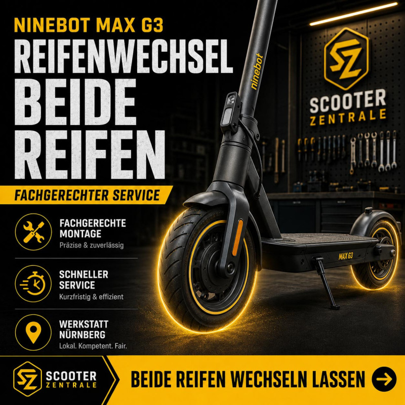 Ninebot MAX G3 Reifenwechsel vorne & hinten – E-Scooter Werkstatt Nürnberg