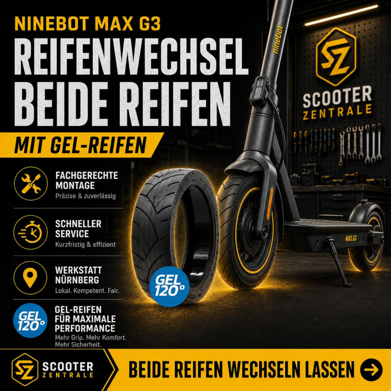 Ninebot MAX G3 GEL-Reifenwechsel vorne & hinten – E-Scooter Werkstatt Nürnberg