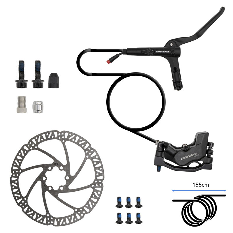 Karasawa Hydraulikbremsen-Kit hinten - 4 Kolben - 1,55 m - Bremsscheibe 180 | E-Scooter Werkstatt Nürnberg