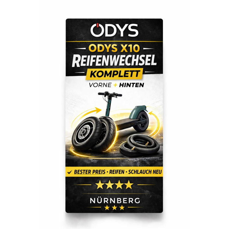 ODYS X10 Reifenwechsel vorne & hinten inkl. Reifen & Schlauch | E-Scooter Werkstatt Nürnberg