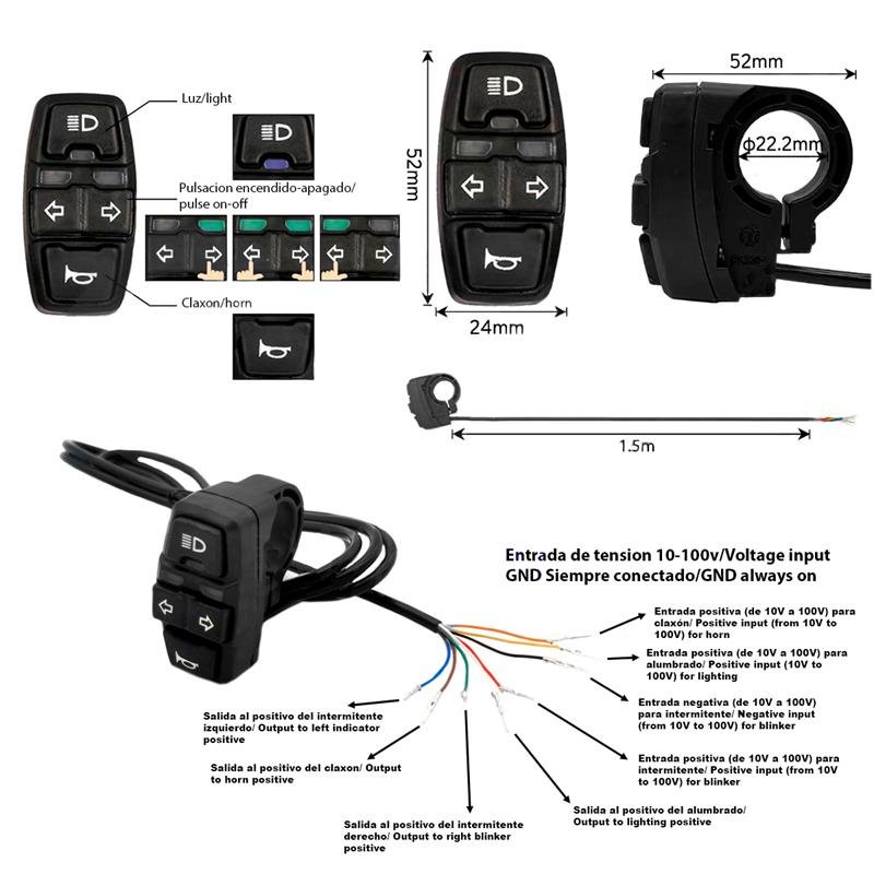 Schaltfläche BSK321 mit Blinkern, Licht und Hupe mit SM-Stecker 1,5M