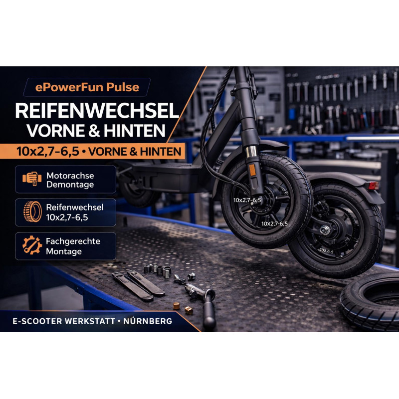 ePowerFun Pulse Reifenwechsel vorne und hinten inklusive Reifen 10x2,7-6,5 | E-Scooter Werkstatt Nürnberg