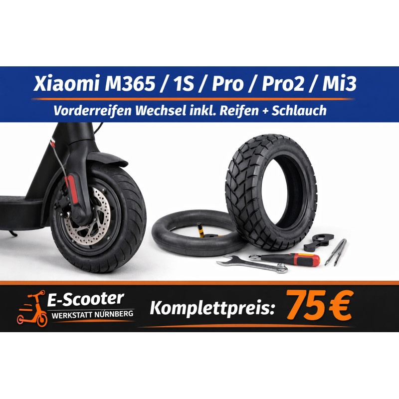 Xiaomi M365 / 1S / Pro / Pro2 / Mi3 Vorderreifen Wechsel inkl. Reifen+Schlauch – E-Scooter Werkstatt Nürnberg