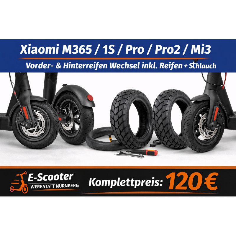 Xiaomi M365 / 1S / Essential / Pro / Pro2 / Mi3 Vorder- & Hinterreifen Wechsel inkl. Reifen+Schlauch – E-Scooter Werkstatt Nürnb