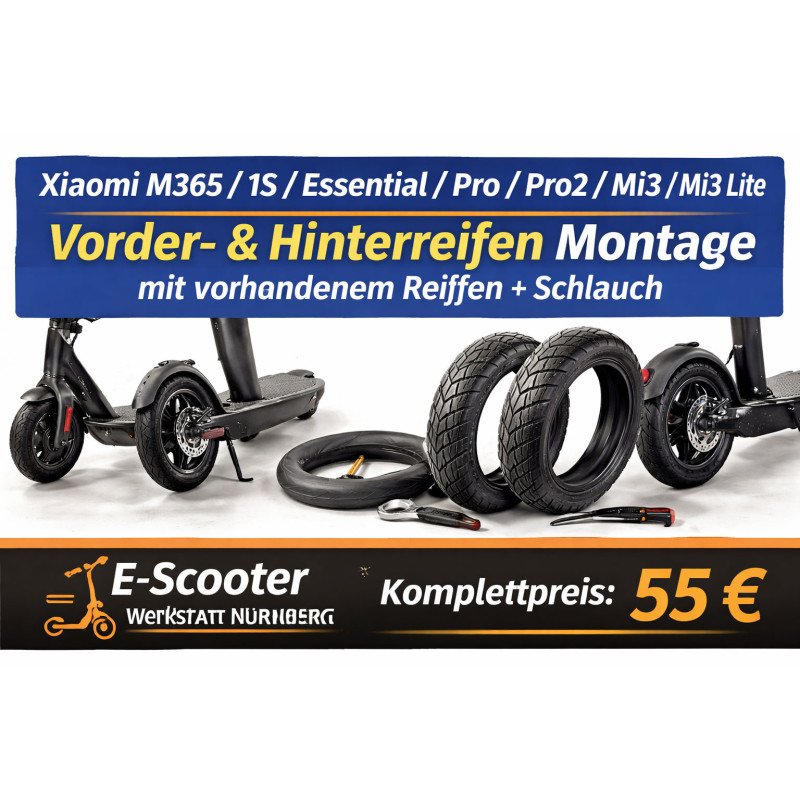 Xiaomi M365 / 1S / Pro / Pro2 / Mi3 Vorder- & Hinterreifen Montage mit vorhandenem Reifen+Schlauch – E-Scooter Werkstatt Nürnber