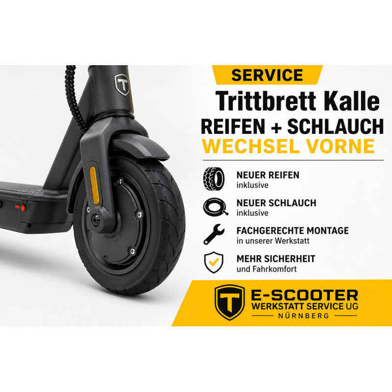 Trittbrett Kalle Reifen Schlauch Wechsel vorne | E-Scooter Werkstatt Nürnberg