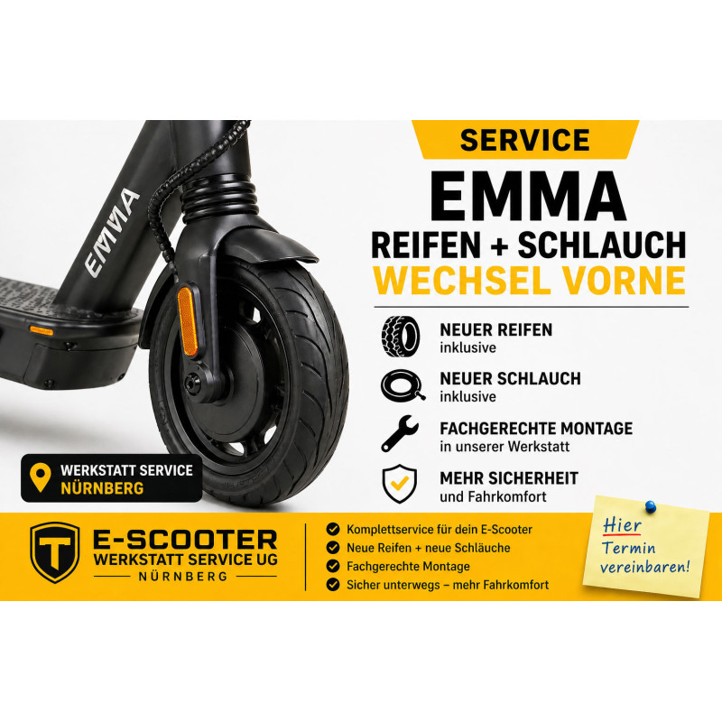 Trittbrett Emma Reifen Schlauch Wechsel vorne | E-Scooter Werkstatt Nürnberg