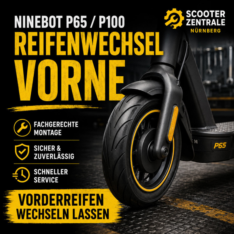 Ninebot P65 P100 Reifenwechsel vorne mit Gel – E-Scooter Werkstatt Nürnberg