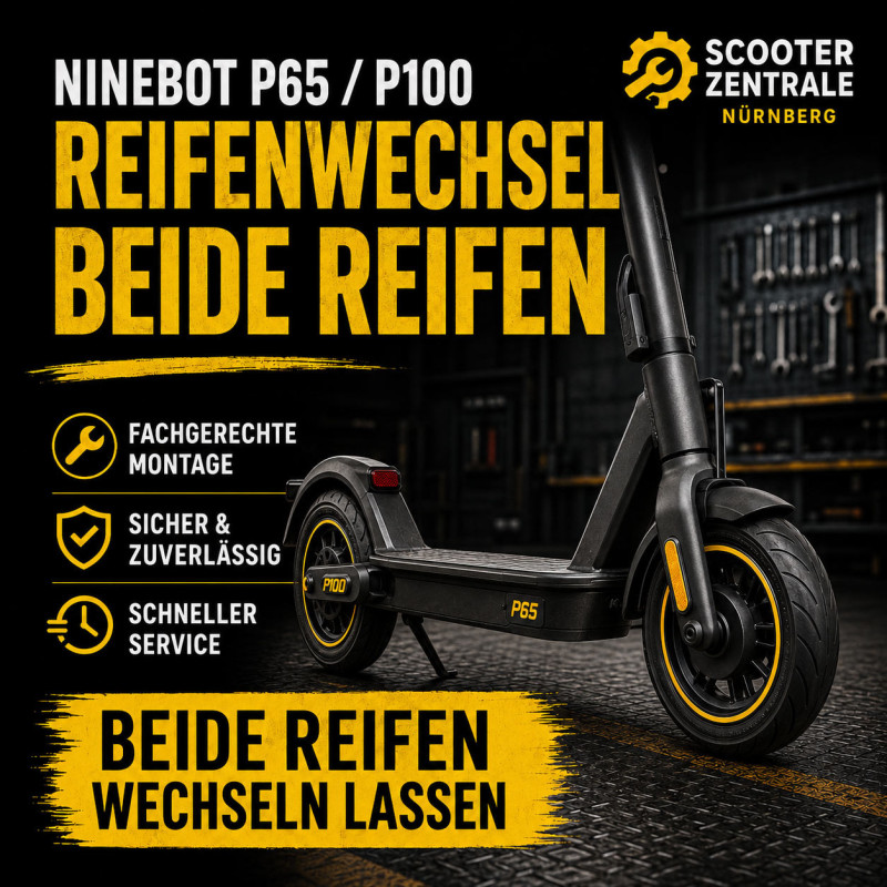 Ninebot P65 P100 Reifenwechsel beide Reifen mit Gel – E-Scooter Werkstatt Nürnberg
