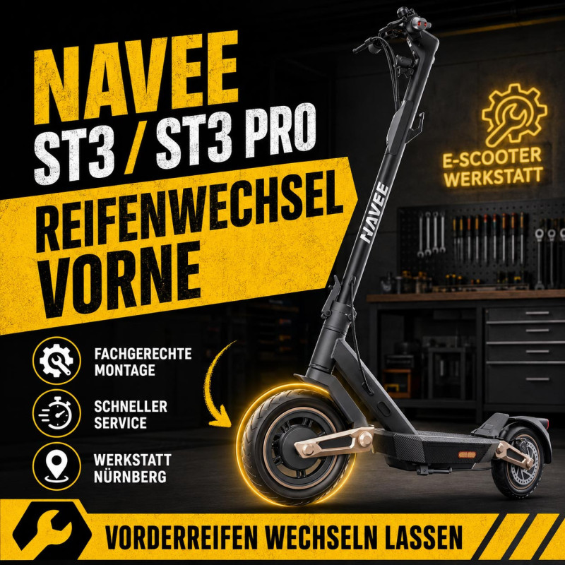 NAVEE ST3 Pro Reifenwechsel vorne ohne Gel – E-Scooter Werkstatt Nürnberg