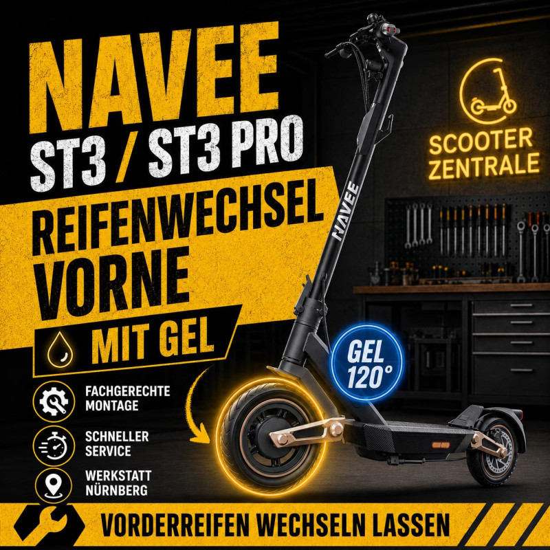 NAVEE ST3 Pro Reifenwechsel vorne mit Gel – E-Scooter Werkstatt Nürnberg