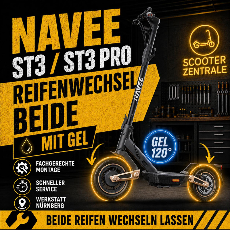 NAVEE ST3 Pro Reifenwechsel vorne & hinten mit Gel – E-Scooter Werkstatt Nürnberg